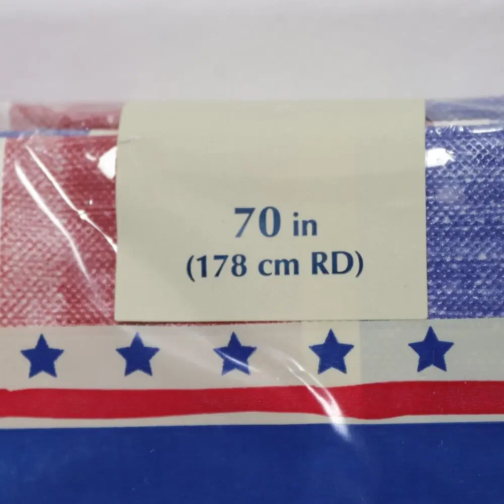 Big Lots Round Tablecloth Red White Blue Vinyl 70 in Summer Patriotic 4th July